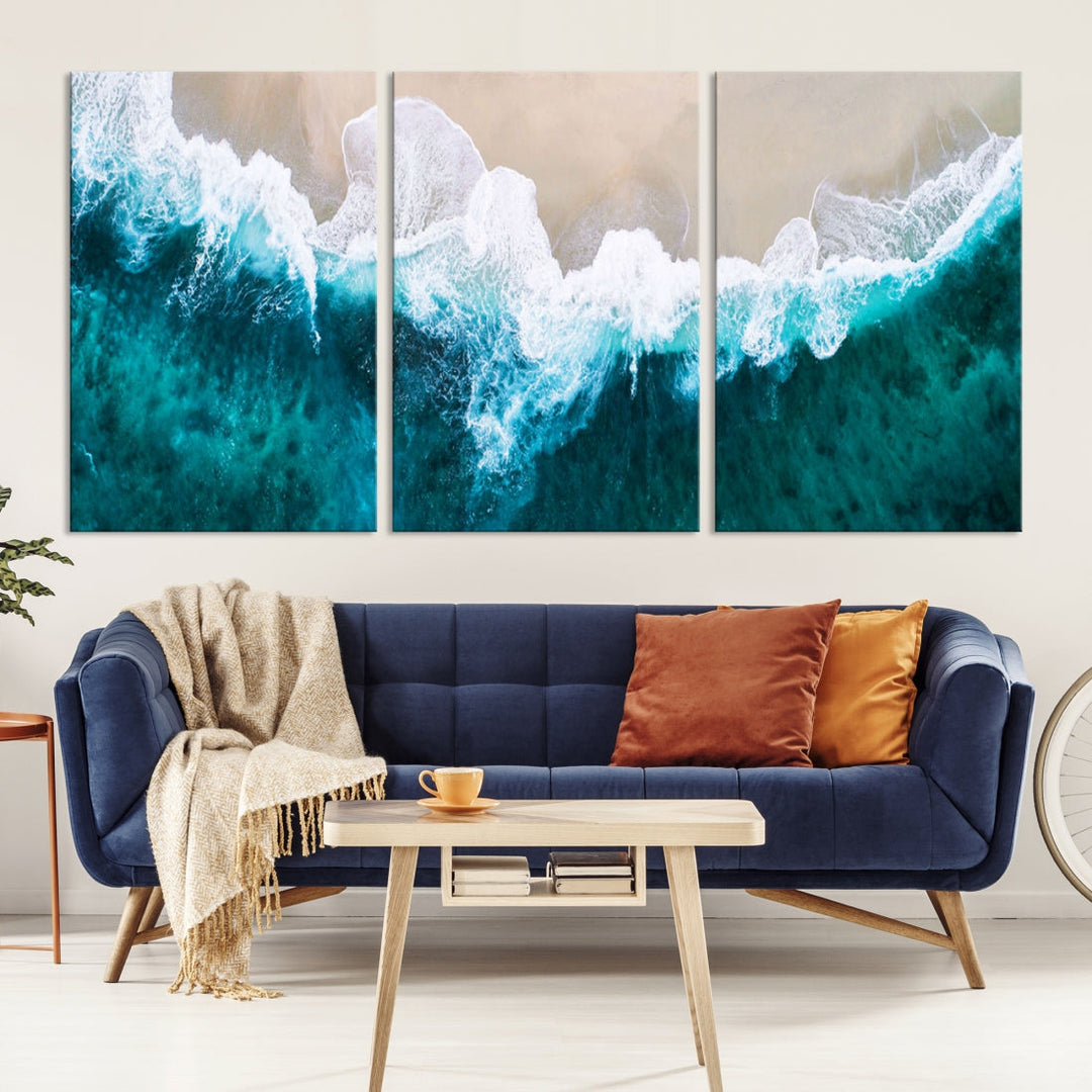 Aerial Beach Photograph Original Canvas Wall Art Beach Ocean Art Canvas Print