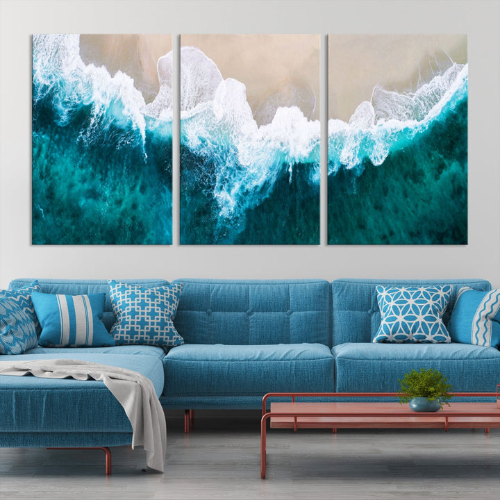 Aerial Beach Photograph Original Canvas Wall Art Beach Ocean Art Canvas Print