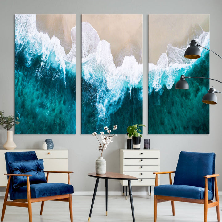 Aerial Beach Photograph Original Canvas Wall Art Beach Ocean Art Canvas Print