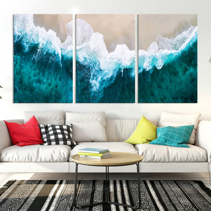 Aerial Beach Photograph Original Canvas Wall Art Beach Ocean Art Canvas Print