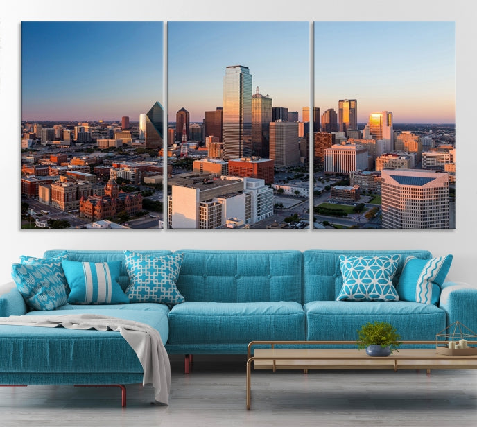 Aerial Picture of Dallas Skyline Cityscape Large Wall Art Canvas Print