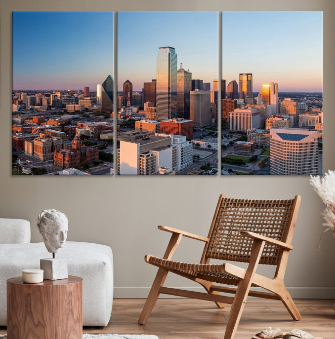 Aerial Picture of Dallas Skyline Cityscape Large Wall Art Canvas Print