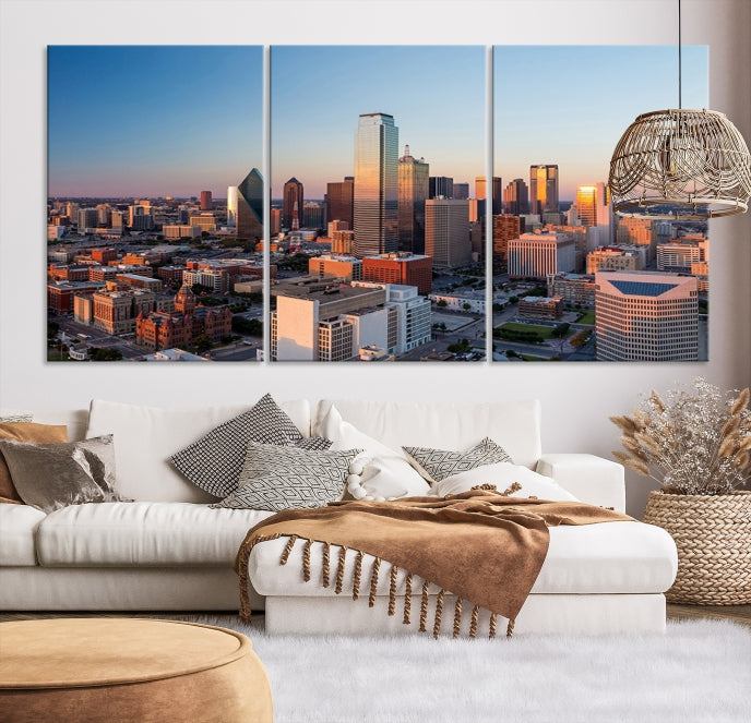 Aerial Picture of Dallas Skyline Cityscape Large Wall Art Canvas Print