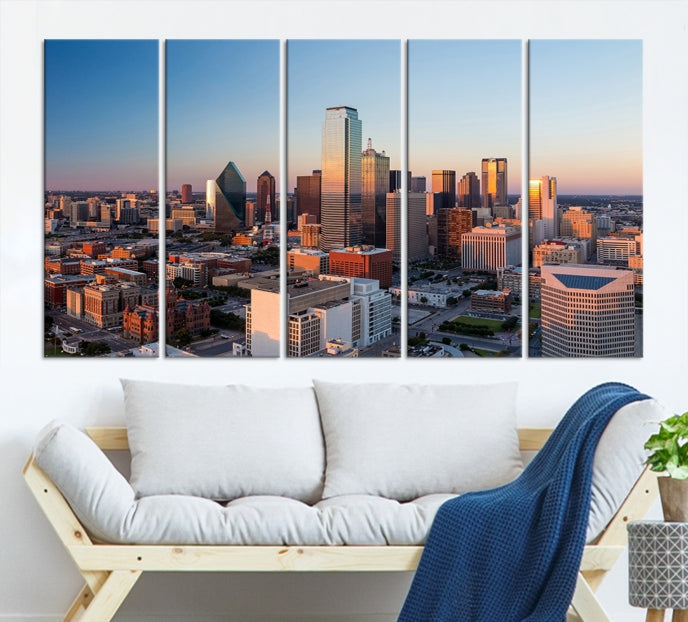 Aerial Picture of Dallas Skyline Cityscape Large Wall Art Canvas Print