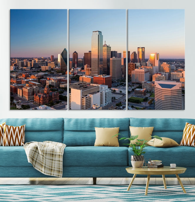 Aerial Picture of Dallas Skyline Cityscape Large Wall Art Canvas Print