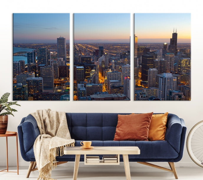 Aerial View of Chicago Wall Art Skyline Canvas Print Framed Ready to Hang