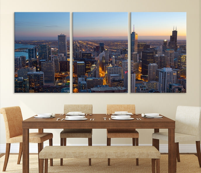 Aerial View of Chicago Wall Art Skyline Canvas Print Framed Ready to Hang