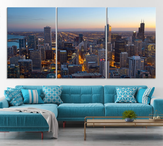 Aerial View of Chicago Wall Art Skyline Canvas Print Framed Ready to Hang