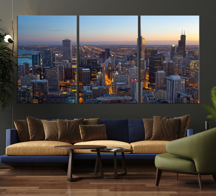 Aerial View of Chicago Wall Art Skyline Canvas Print Framed Ready to Hang