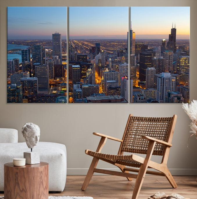 Aerial View of Chicago Wall Art Skyline Canvas Print Framed Ready to Hang