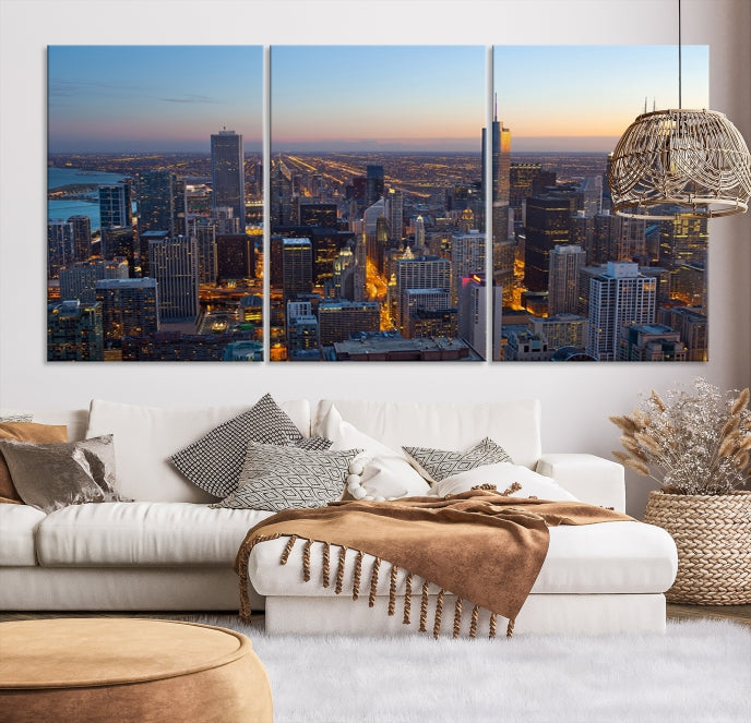 Aerial View of Chicago Wall Art Skyline Canvas Print Framed Ready to Hang