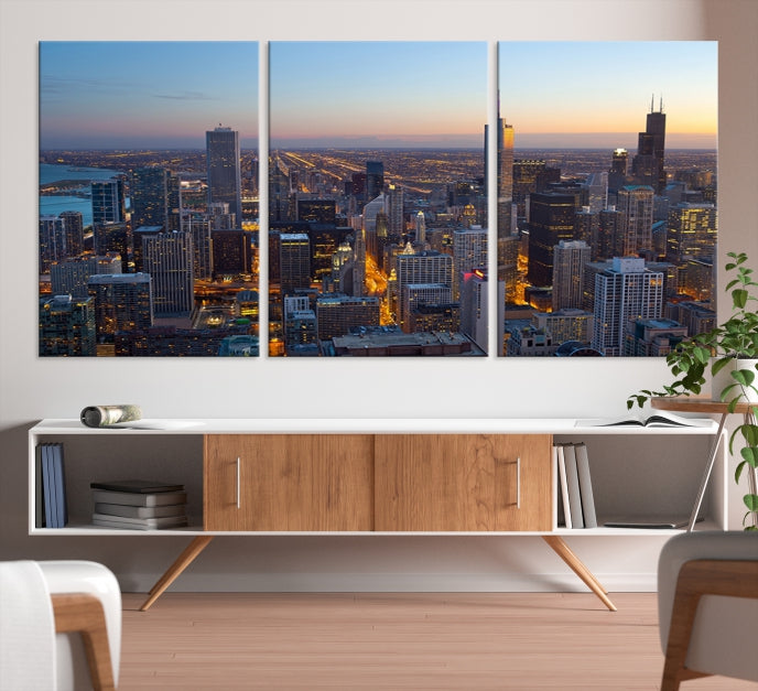 Aerial View of Chicago Wall Art Skyline Canvas Print Framed Ready to Hang