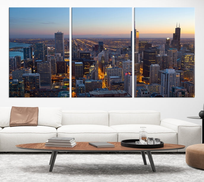 Aerial View of Chicago Wall Art Skyline Canvas Print Framed Ready to Hang