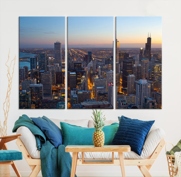 Aerial View of Chicago Wall Art Skyline Canvas Print Framed Ready to Hang