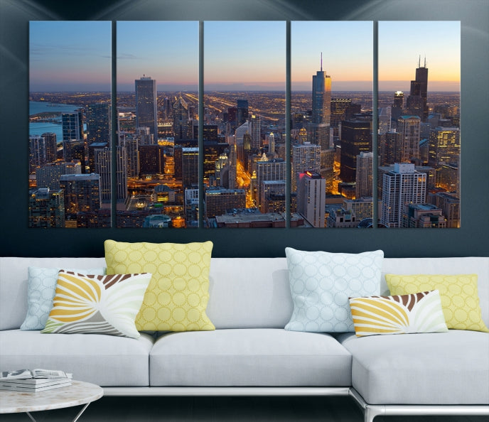 Aerial View of Chicago Wall Art Skyline Canvas Print Framed Ready to Hang