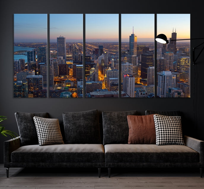 Aerial View of Chicago Wall Art Skyline Canvas Print Framed Ready to Hang