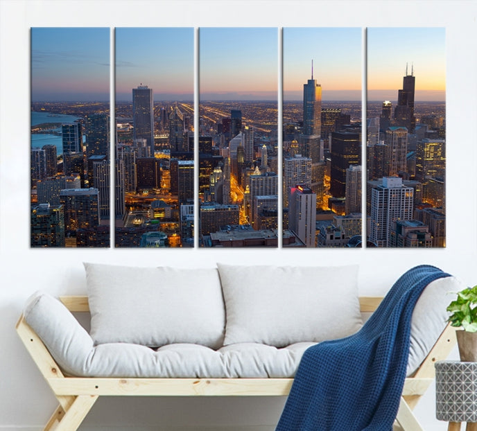 Aerial View of Chicago Wall Art Skyline Canvas Print Framed Ready to Hang