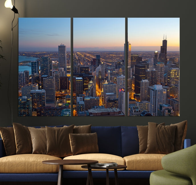 Aerial View of Chicago Wall Art Skyline Canvas Print Framed Ready to Hang