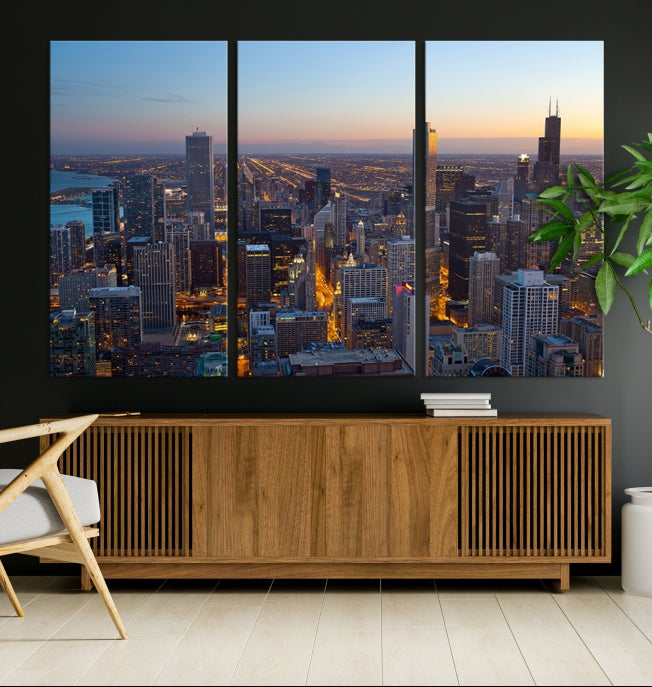 Aerial View of Chicago Wall Art Skyline Canvas Print Framed Ready to Hang