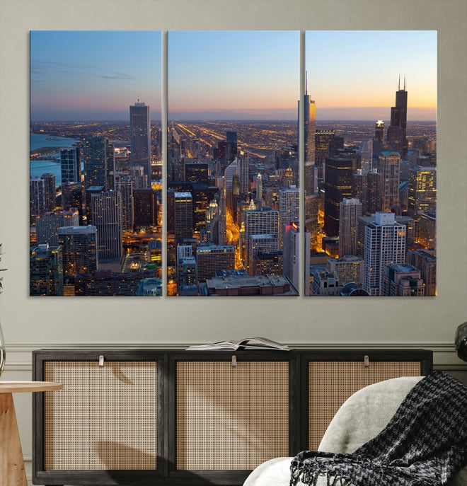 Aerial View of Chicago Wall Art Skyline Canvas Print Framed Ready to Hang