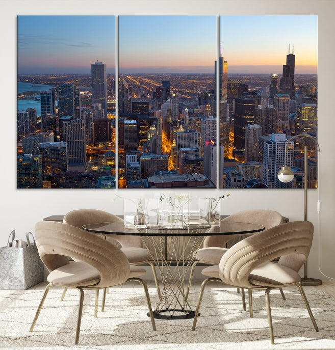 Aerial View of Chicago Wall Art Skyline Canvas Print Framed Ready to Hang