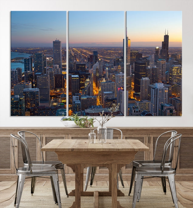 Aerial View of Chicago Wall Art Skyline Canvas Print Framed Ready to Hang