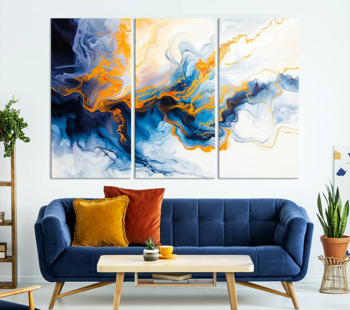 Aesthetic Abstract Wall Art Blue Wall Decor Framed Modern Canvas Print