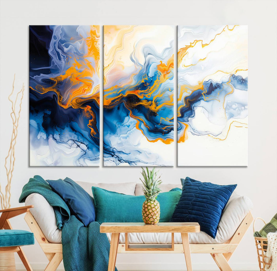 Aesthetic Abstract Wall Art Blue Wall Decor Framed Modern Canvas Print