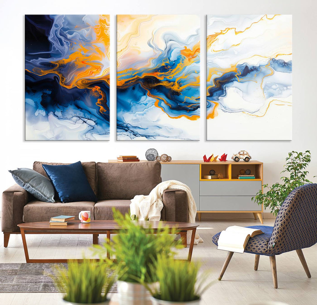 Aesthetic Abstract Wall Art Blue Wall Decor Framed Modern Canvas Print