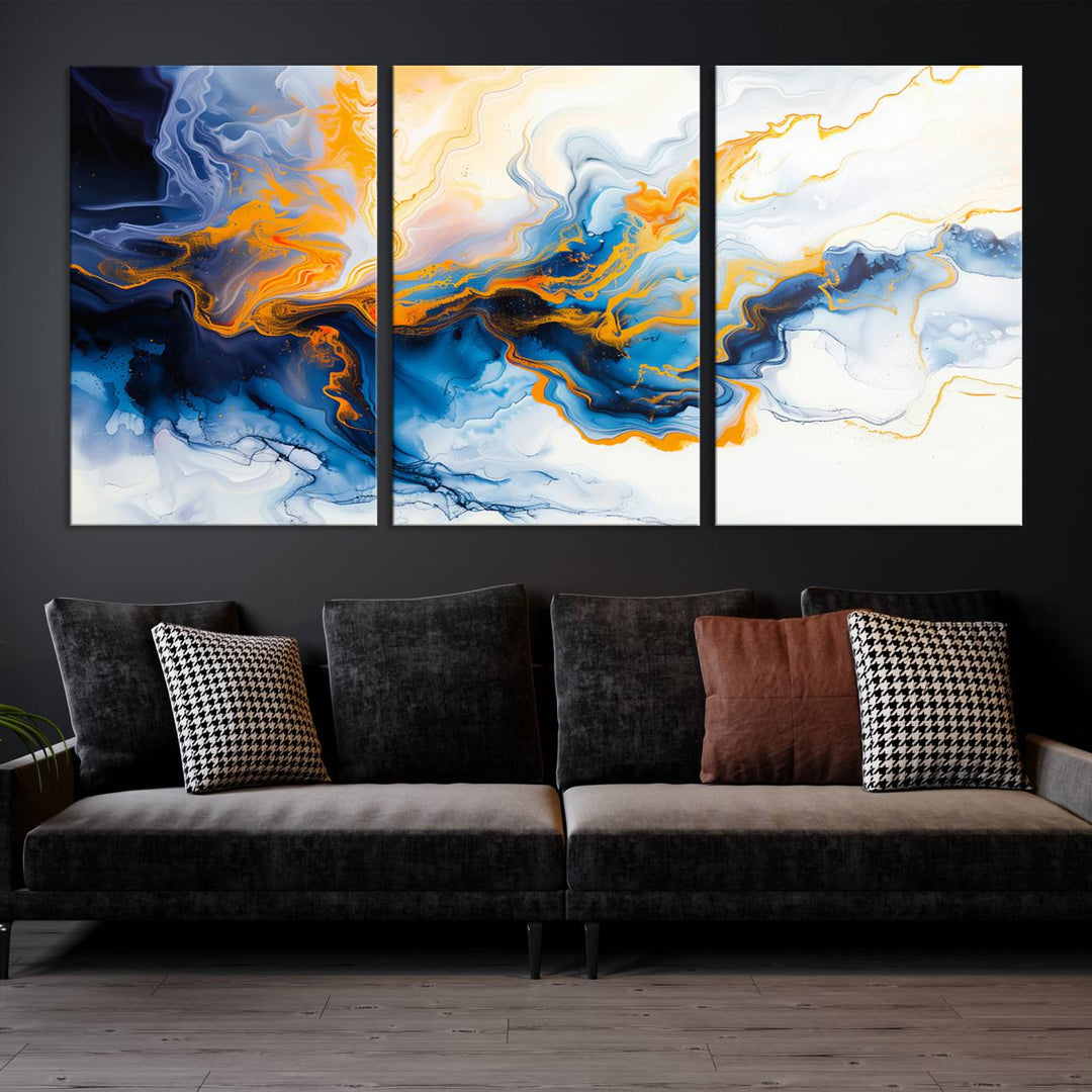 Aesthetic Abstract Wall Art Blue Wall Decor Framed Modern Canvas Print