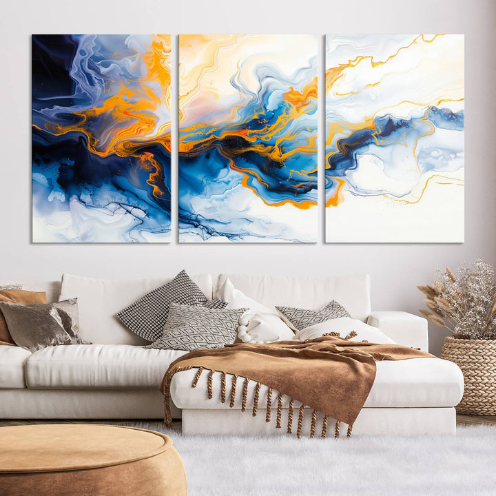 Aesthetic Abstract Wall Art Blue Wall Decor Framed Modern Canvas Print