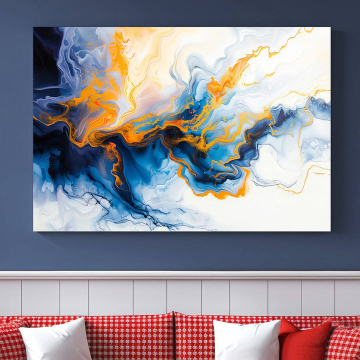 Aesthetic Abstract Wall Art Blue Wall Decor Framed Modern Canvas Print