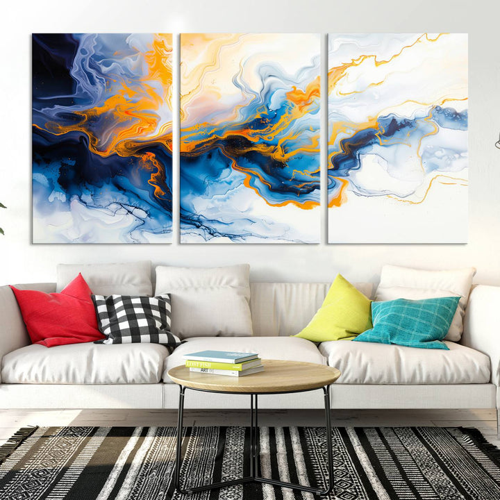 Aesthetic Abstract Wall Art Blue Wall Decor Framed Modern Canvas Print