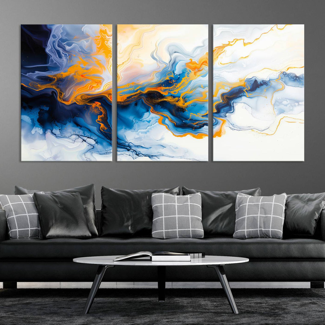 Aesthetic Abstract Wall Art Blue Wall Decor Framed Modern Canvas Print