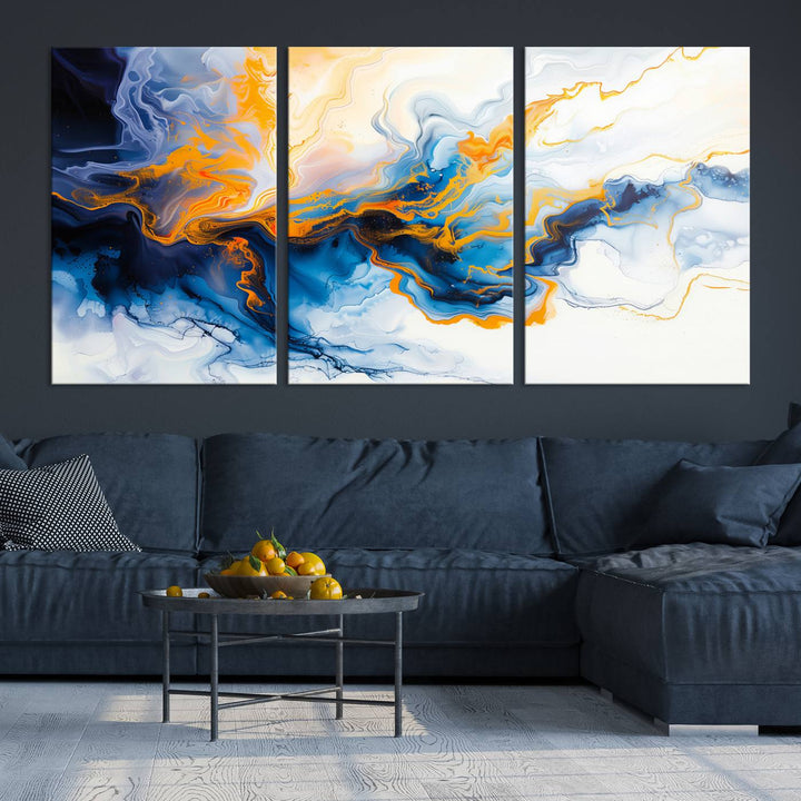 Aesthetic Abstract Wall Art Blue Wall Decor Framed Modern Canvas Print