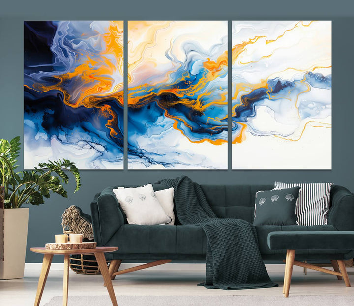 Aesthetic Abstract Wall Art Blue Wall Decor Framed Modern Canvas Print