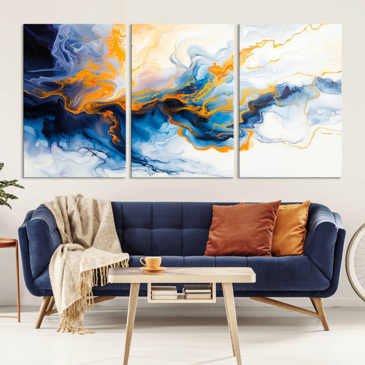 Aesthetic Abstract Wall Art Blue Wall Decor Framed Modern Canvas Print