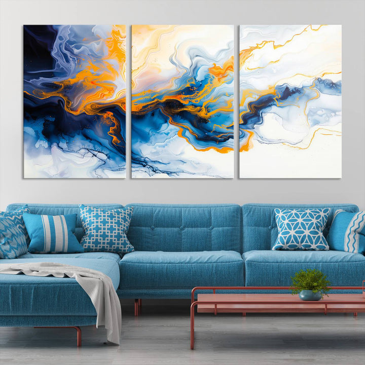 Aesthetic Abstract Wall Art Blue Wall Decor Framed Modern Canvas Print