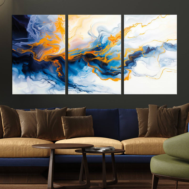 Aesthetic Abstract Wall Art Blue Wall Decor Framed Modern Canvas Print