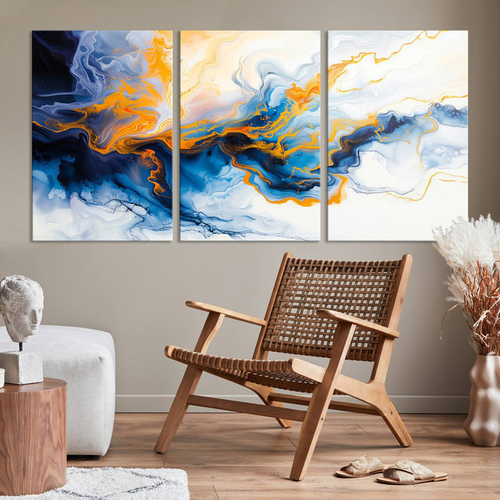 Aesthetic Abstract Wall Art Blue Wall Decor Framed Modern Canvas Print