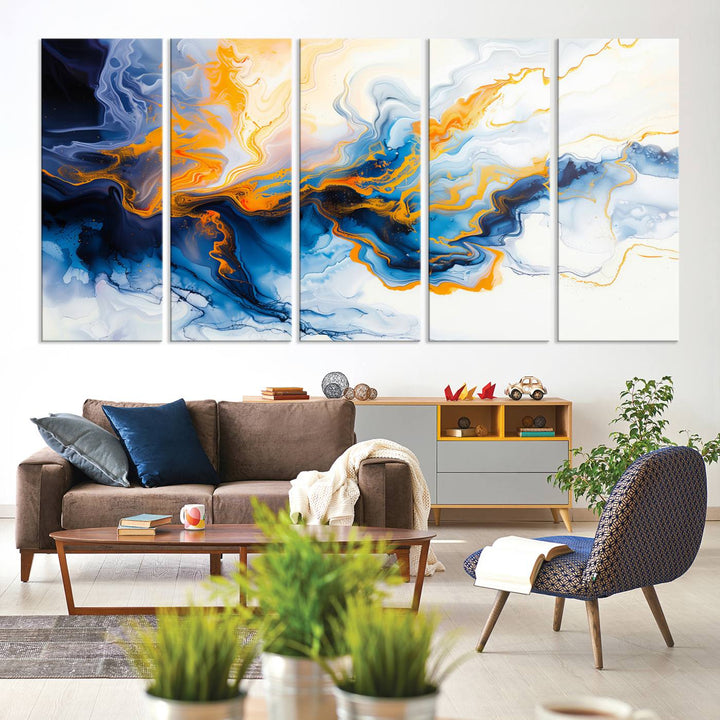 Aesthetic Abstract Wall Art Blue Wall Decor Framed Modern Canvas Print