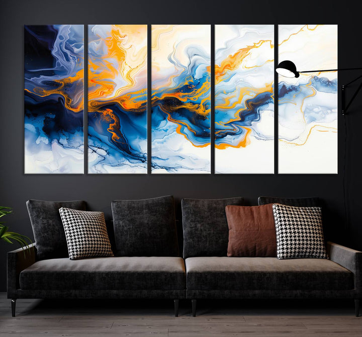 Aesthetic Abstract Wall Art Blue Wall Decor Framed Modern Canvas Print