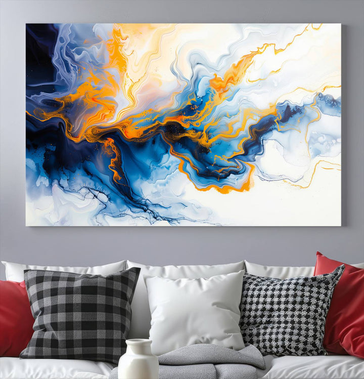 Aesthetic Abstract Wall Art Blue Wall Decor Framed Modern Canvas Print