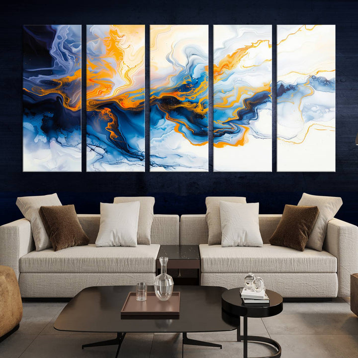 Aesthetic Abstract Wall Art Blue Wall Decor Framed Modern Canvas Print