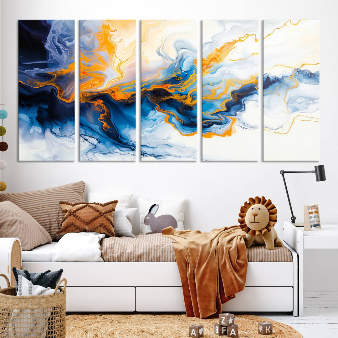 Aesthetic Abstract Wall Art Blue Wall Decor Framed Modern Canvas Print