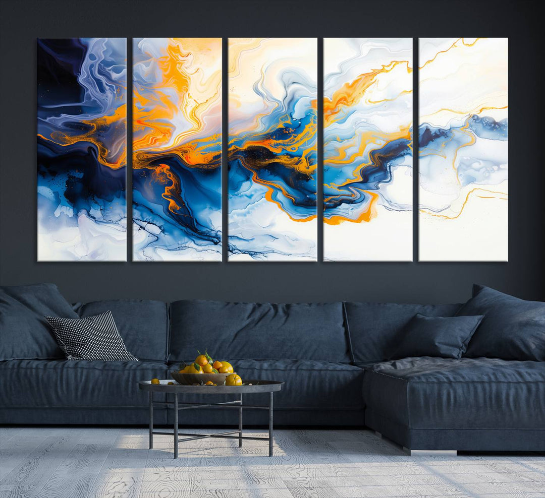 Aesthetic Abstract Wall Art Blue Wall Decor Framed Modern Canvas Print