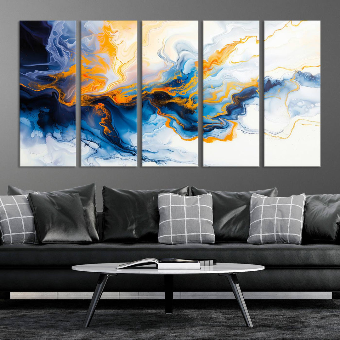 Aesthetic Abstract Wall Art Blue Wall Decor Framed Modern Canvas Print