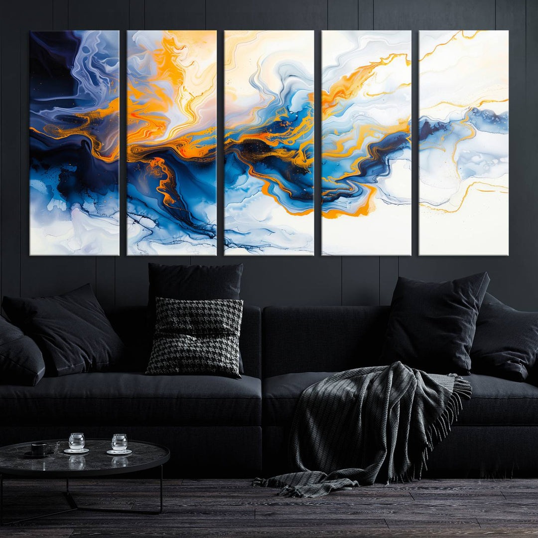 Aesthetic Abstract Wall Art Blue Wall Decor Framed Modern Canvas Print