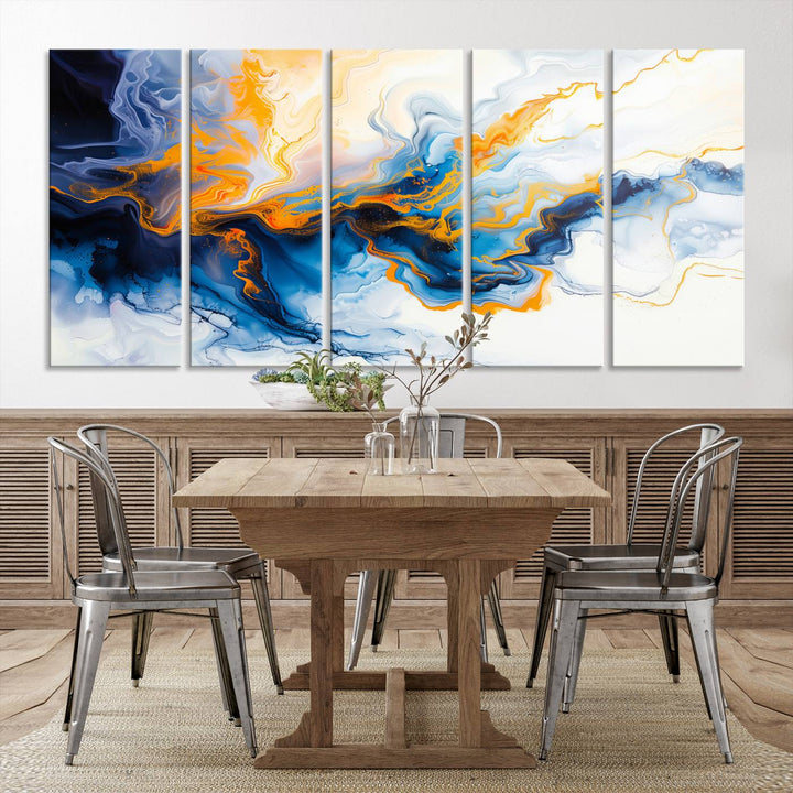 Aesthetic Abstract Wall Art Blue Wall Decor Framed Modern Canvas Print