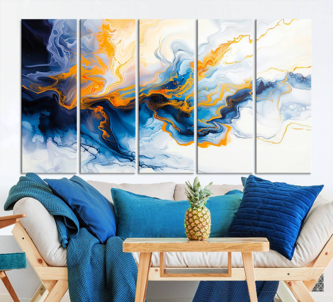 Aesthetic Abstract Wall Art Blue Wall Decor Framed Modern Canvas Print